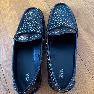 Zara Black Loafers with Silver Accents